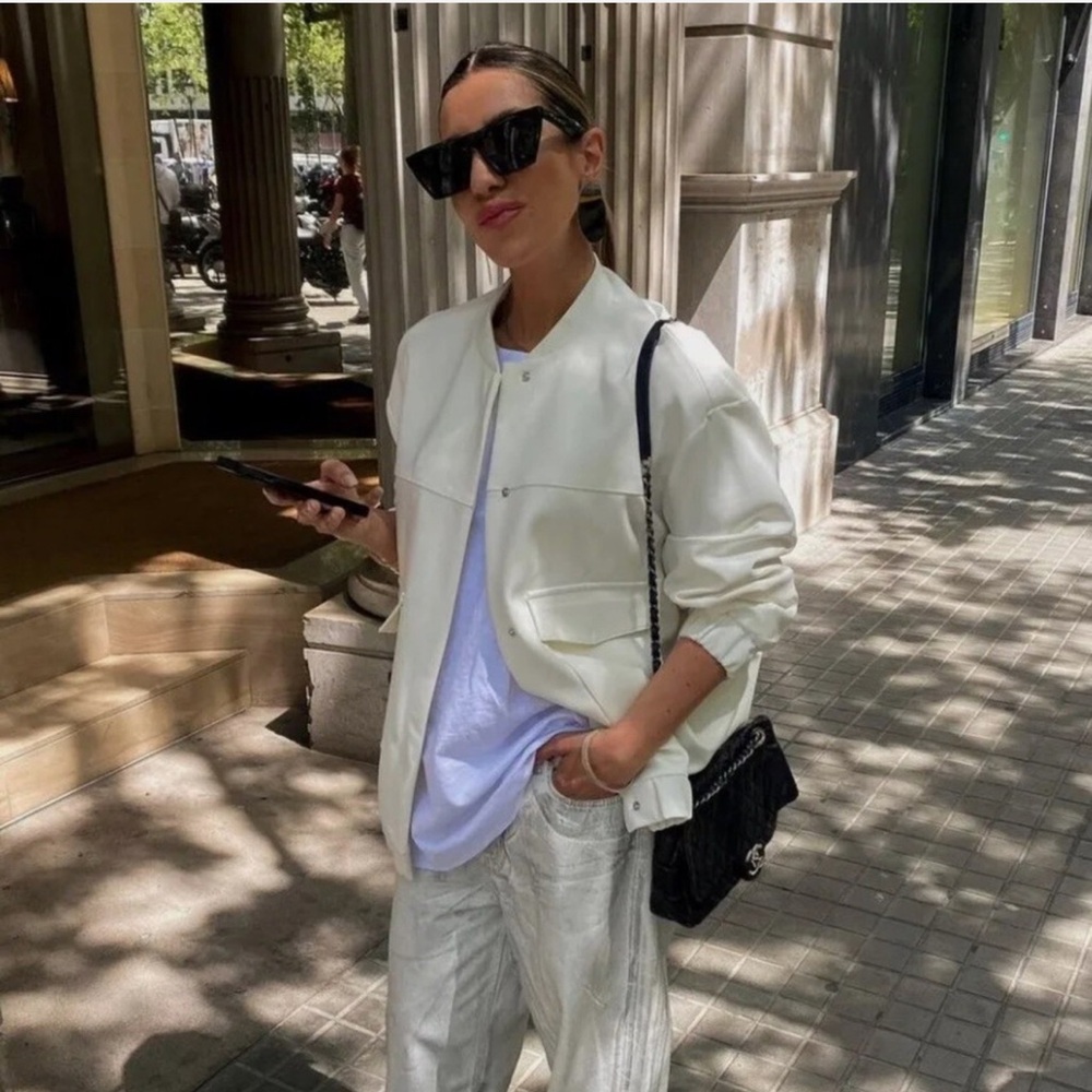 𝗡𝗪𝗧 𝗭𝗮𝗿𝗮 • Long Linen Blend Bomber Jacket White Size XS
